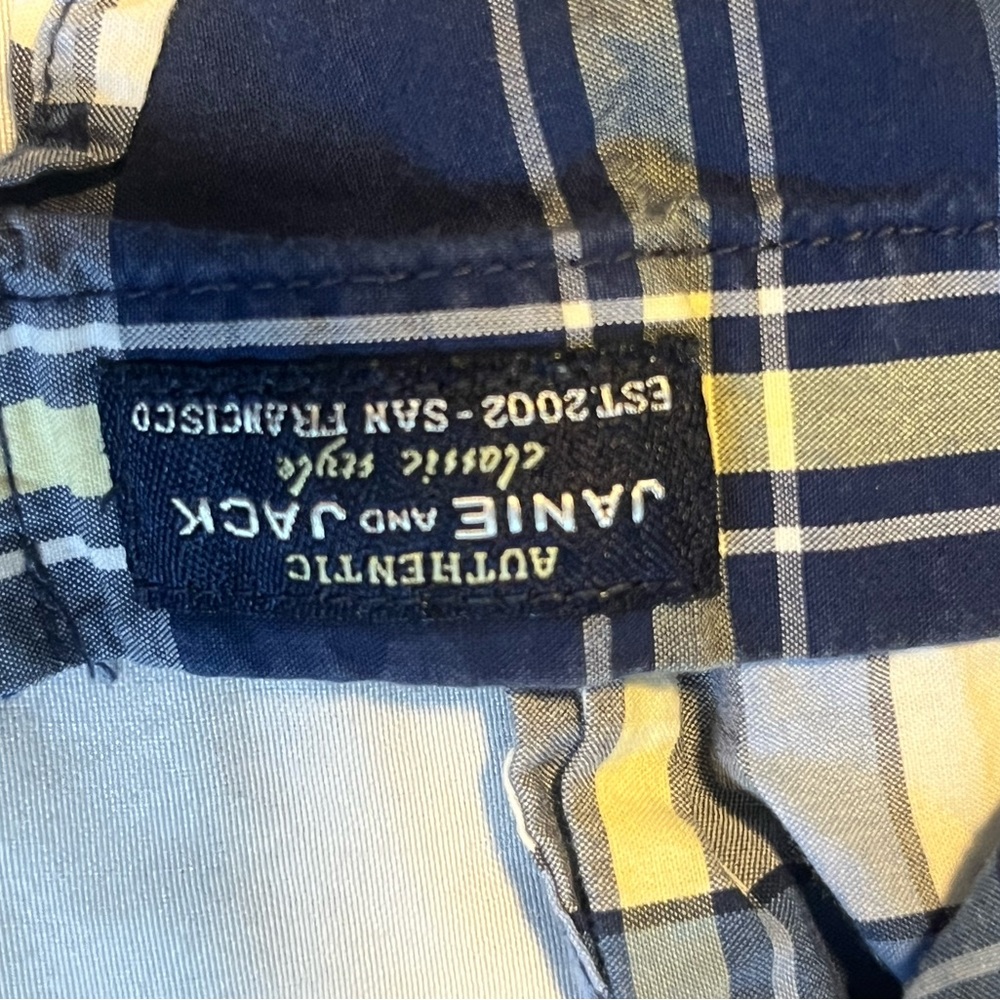 Janie and Jack Navy and Yellow Plaid Shirt - Picture 3 of 4